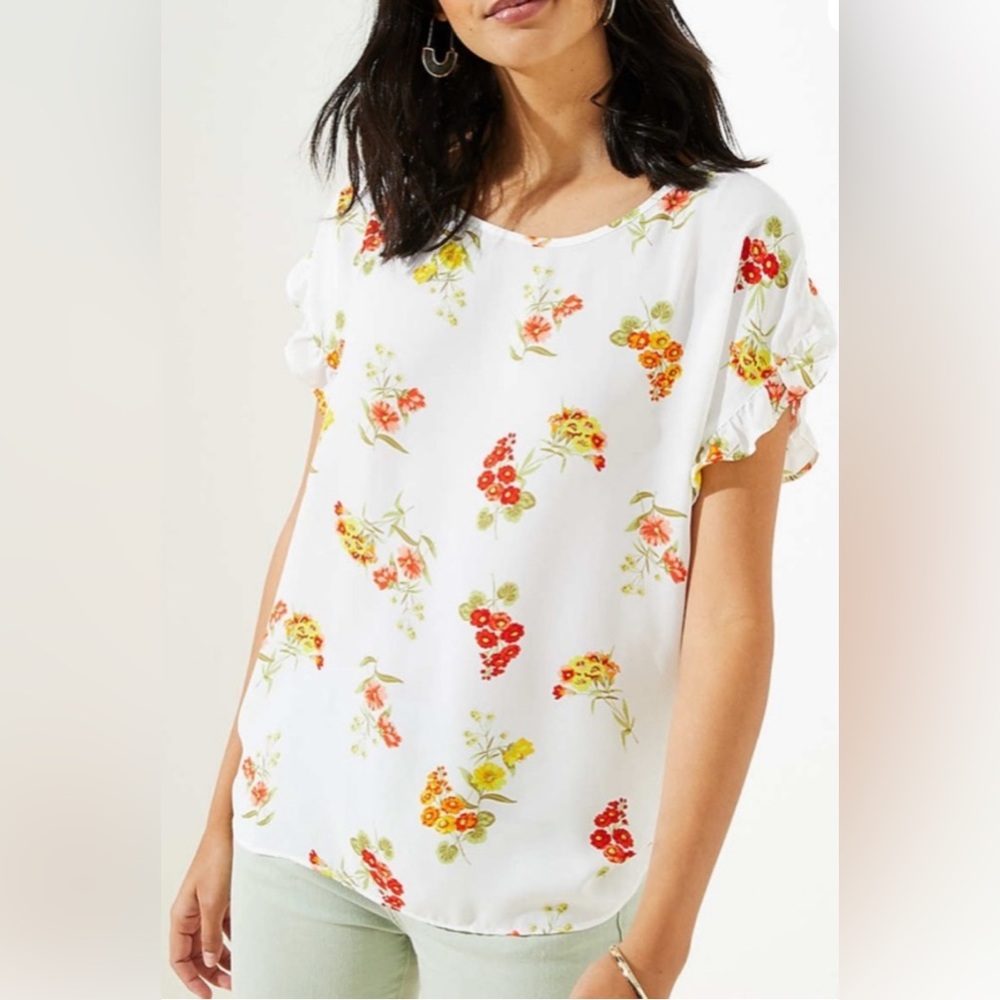 NWT LOFT BOUQUET PETALS SLEEVE MIXED MEDIA TOP